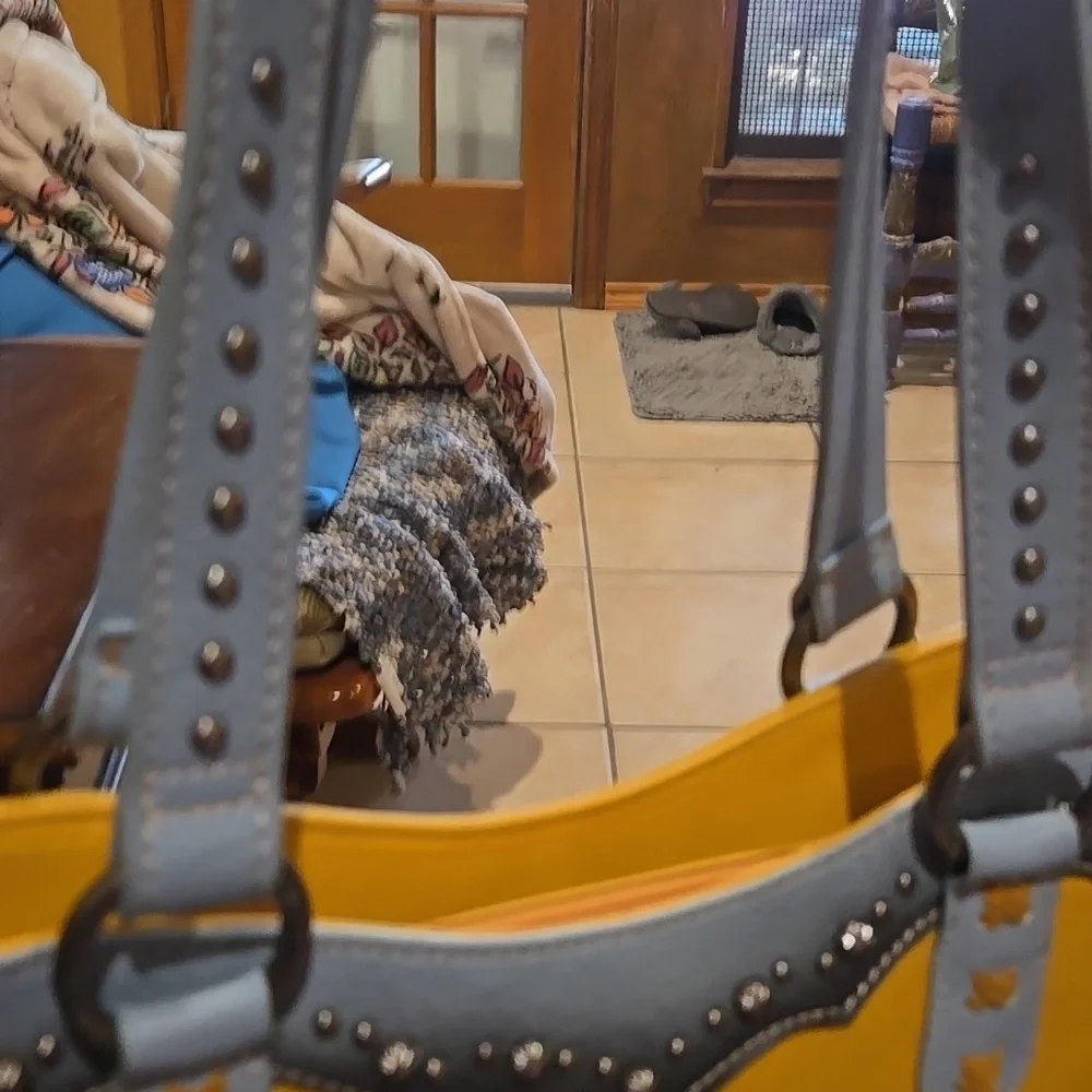 Yellow and Blue Studded Women's Bag, EUC